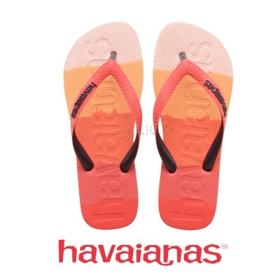 Chinelos Havaianas rosa laranja com tiras vermelhas e pretas e logótipo Superdry