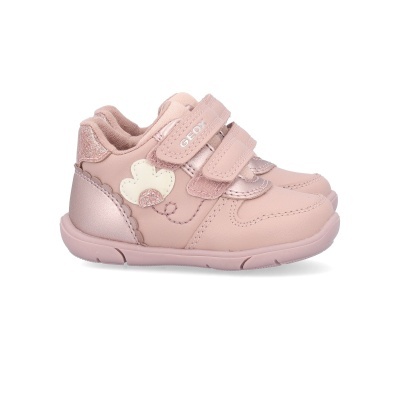 Sapatos de criança rosa com fechos de velcro e flor decorativa