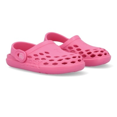 sapatos rosa tipo sandália com furos hexagonais e tira ajustável