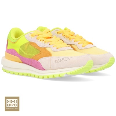 Sapatilhas coloridas GIOS EPPO com sola branca e detalhes em amarelo, laranja, rosa e verde
