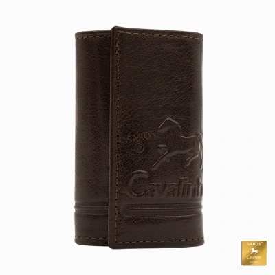 Carteira de pele castanha Catalinho com relevo de cavalo e texto