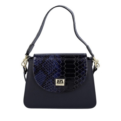 Mala preta com relevo pele cobra azul e preto e alça curta