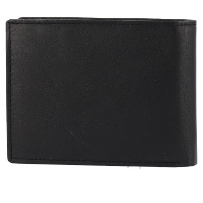 Carteira masculina preta em couro liso com costuras