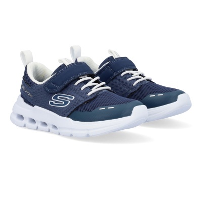 Ténis desportivos infantis azuis e brancos com fecho de velcro e atacadores elásticos