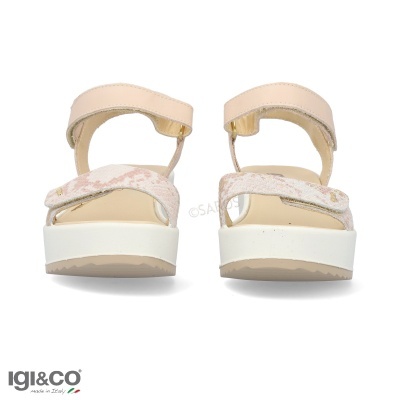 Sandálias femininas de plataforma bege e branco com padrão floral, vista traseira, marca Igi&Co
