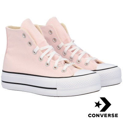 Sapatilhas Converse altas cor de rosa claro com sola branca e atacadores brancos