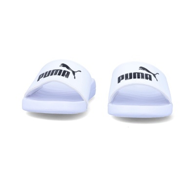Chinelos desportivos brancos Puma com logo preto na tira superior