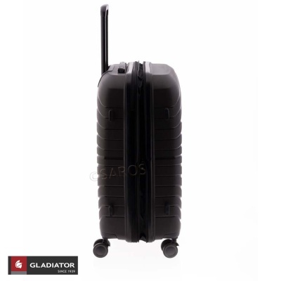 Mala de viagem rígida preta Gladiator vista de lado.