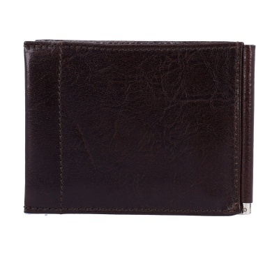 Carteira de couro castanho escuro com fecho metálico