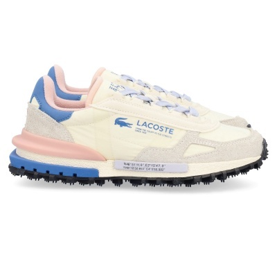 Ténis Lacoste creme rosa azul com sola preta e detalhes em camurça