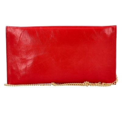 Mala de mão vermelha em pele com corrente dourada