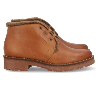 Bota castanha de pele com forro de pelo castanho claro