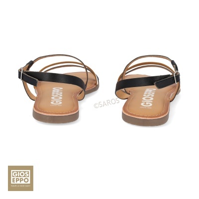 Sandálias de couro preto com sola castanha e logótipo GIOS E P P O