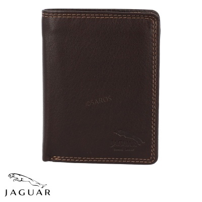 Carteira de pele sintética castanha escura com costuras visíveis e logótipo JAGUAR