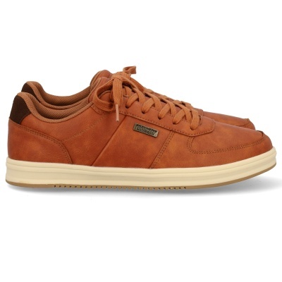 Sapatos casuais Skechers castanho claro com sola bege e etiqueta metálica