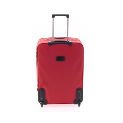 Mala de viagem vermelha com rodas e pega retrátil