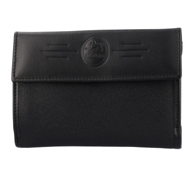 Carteira preta em tecido e couro sintético com fecho e logótipo Cavalinho