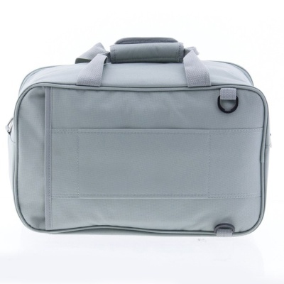 Mala cinza clara de tecido com alças duplas e detalhes em preto