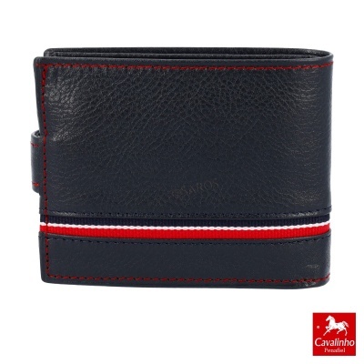 Carteira masculina preta com costura vermelha e faixa tricolor Cavalinho