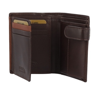 Carteira masculina castanha em pele com compartimentos para cartões