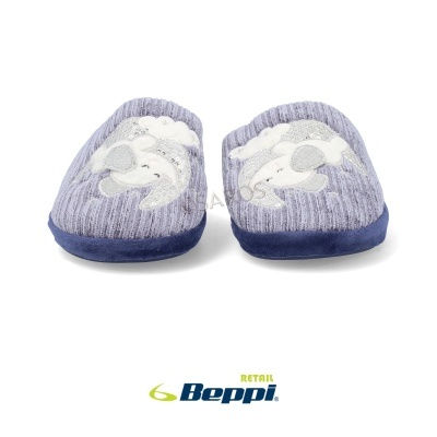 Chinelos de quarto cinza com bordado de nuvens e estrelas