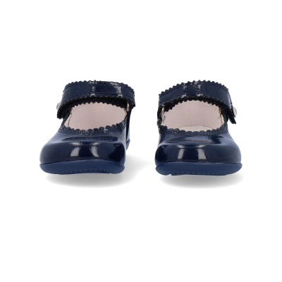 Sapatos Mary Jane de bebé em verniz azul escuro com fecho de velcro