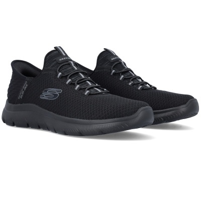 Sapatilhas pretas Skechers Ultra Flex em malha com sola preta e detalhes cinzentos