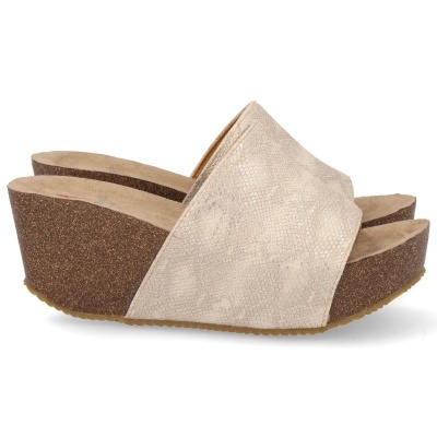 Sandálias de cunha bege com sola espessa castanha