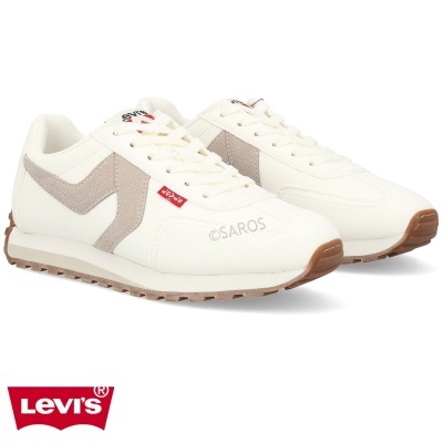 Sapatilhas Levi's brancas com detalhes cinza e castanhos e etiqueta vermelha Levi's