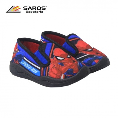 Sapatilhas infantis Homem-Aranha em azul e vermelho com sola preta e velcro