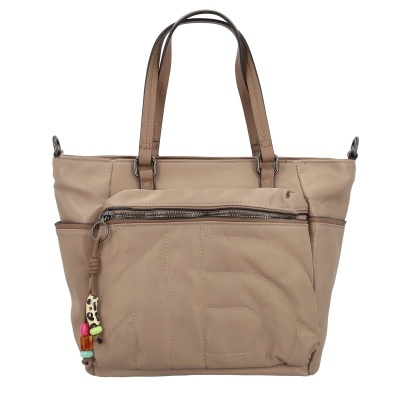 Mala castanha de material sintético com bolso frontal e alças duplas