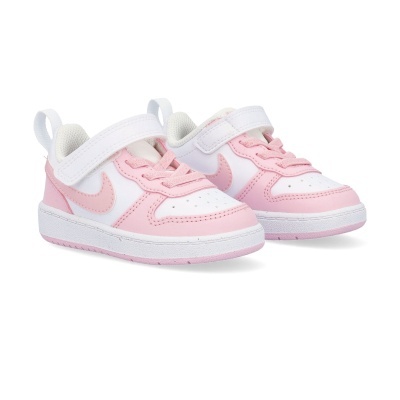 Sapatilhas infantis rosa e branco com velcro