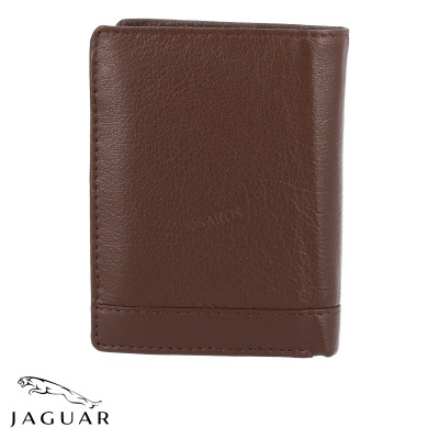 Carteira masculina de pele castanha com marca JAGUAR gravada