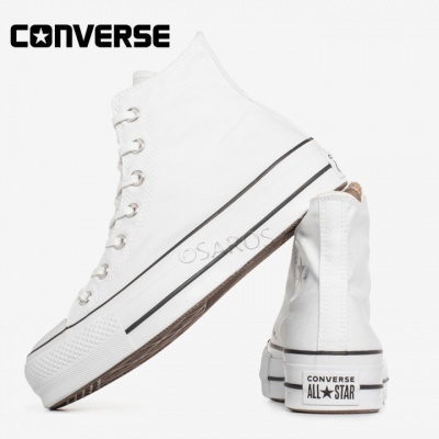 Ténis Converse All Star brancos altos com atacadores e solado grosso branco e preto