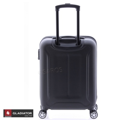 Mala de viagem rígida preta com quatro rodas e pega telescópica