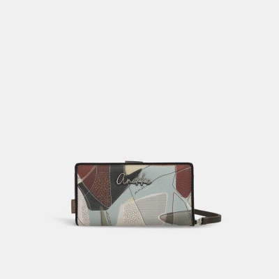 Carteira retangular Aneke com padrão geométrico colorido e alça lateral
