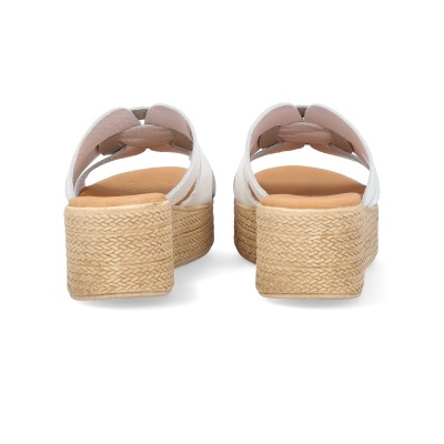 Sandálias brancas com salto plataforma de corda vista traseira