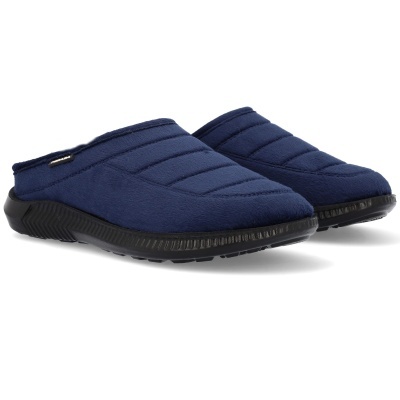 Chinelos de casa azul escuro com base preta e parte superior acolchoada