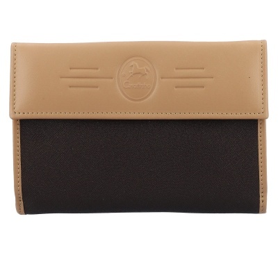 Carteira preta com aba em pele bege e logótipo Cavalinho em relevo