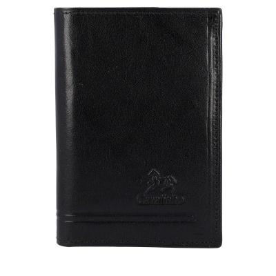 Carteira masculina preta em pele com gravação Cavalinho e dois cavalos em baixo relevo