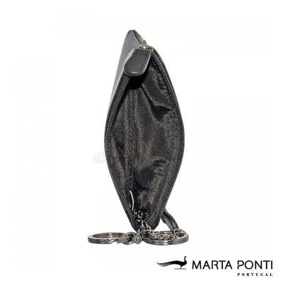 Carteira ou porta-chaves preto com fecho, anéis metálicos e marca Marta Ponti