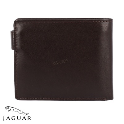 Carteira de couro castanho escuro marca Jaguar com costura visível