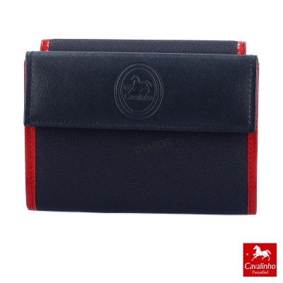 Carteira preta e vermelha de pele com logótipo Cavalinho em relevo