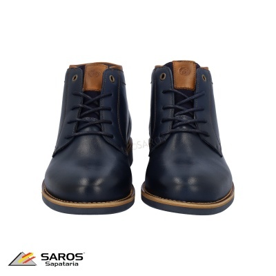 Botins masculinos azuis escuros com detalhes castanhos