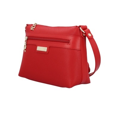 Mala de ombro vermelha com fecho e etiqueta Carabbia