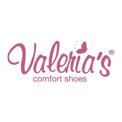 Logótipo rosa da marca Valeria's comfort shoes com uma borboleta
