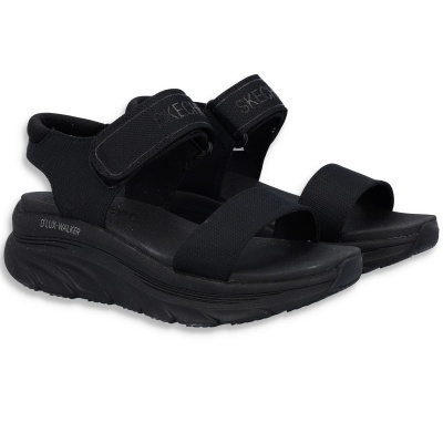 Sandálias pretas Skechers D'LUX WALKER com tiras ajustáveis e sola preta
