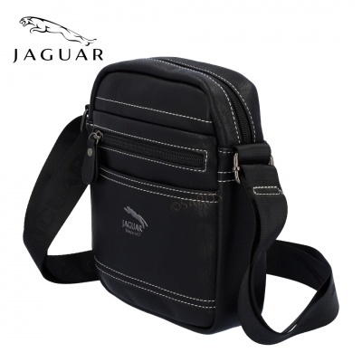 Bolsa transversal preta Jaguar com costuras brancas e fechos metálicos