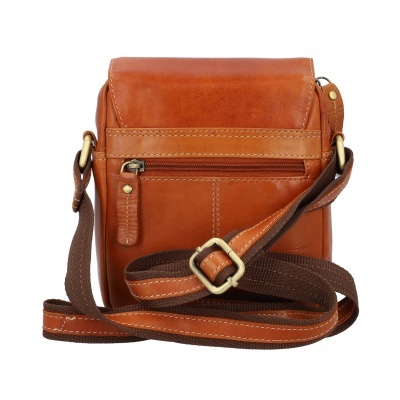 Bolsa de ombro pequena em pele castanha com fecho de correr e alça ajustável