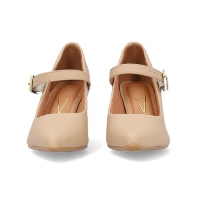 Sapatos Mary Jane bege com fivela dourada